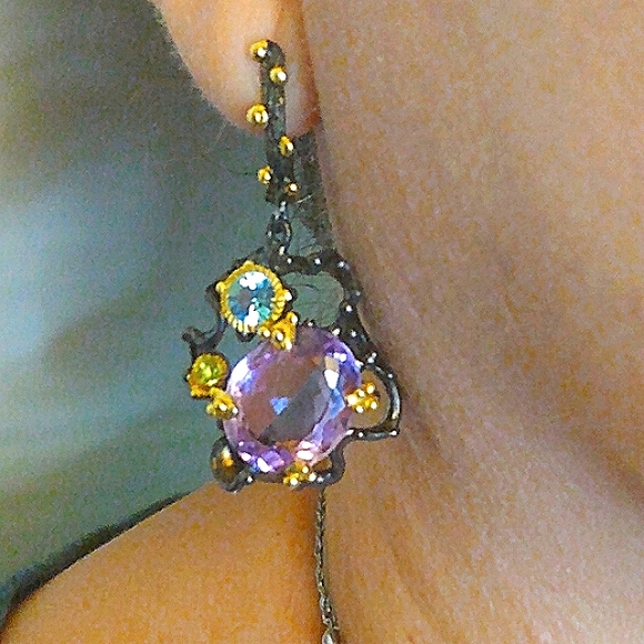 Purple Amethyst Sterling Silver  Drop Earrings - Picture 4 of 7